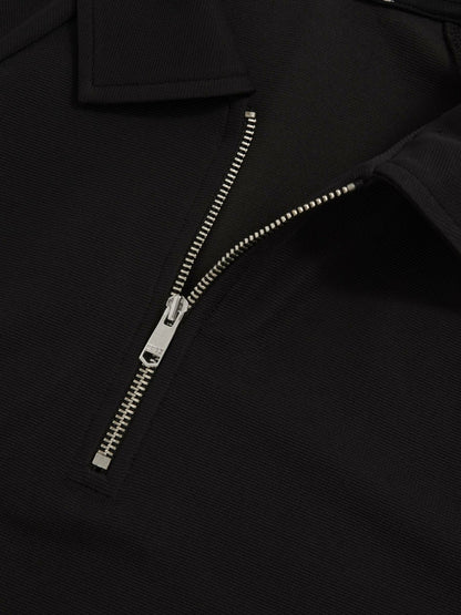 Textured Raglan Half-Zip Polo Shirt in Black | Reiss Men Popular
