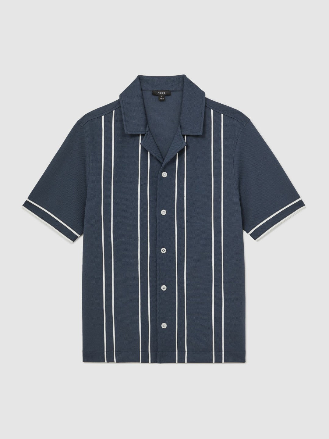 Piped-Stripe Cuban-Collar Shirt in Airforce Blue | Reiss Men Best Seller