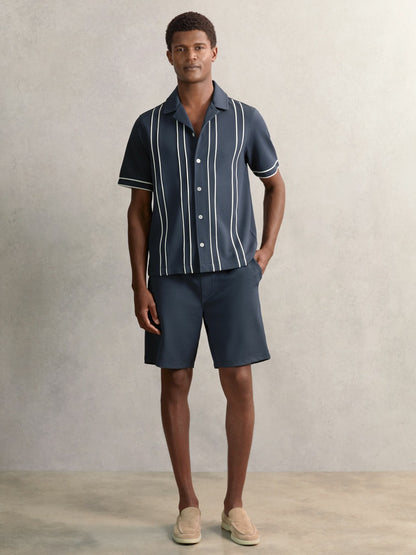 Piped-Stripe Cuban-Collar Shirt in Airforce Blue | Reiss Men Best Seller