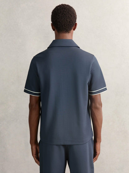Piped-Stripe Cuban-Collar Shirt in Airforce Blue | Reiss Men Best Seller
