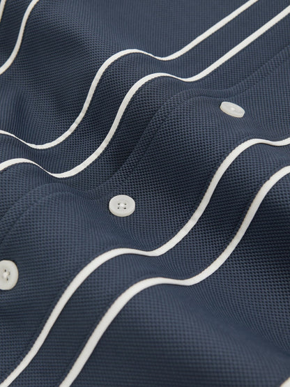 Piped-Stripe Cuban-Collar Shirt in Airforce Blue | Reiss Men Best Seller
