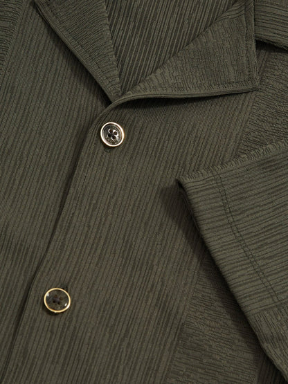 Jacquard-Stripe Cuban-Collar Shirt in Dark Green | Reiss Men Featured
