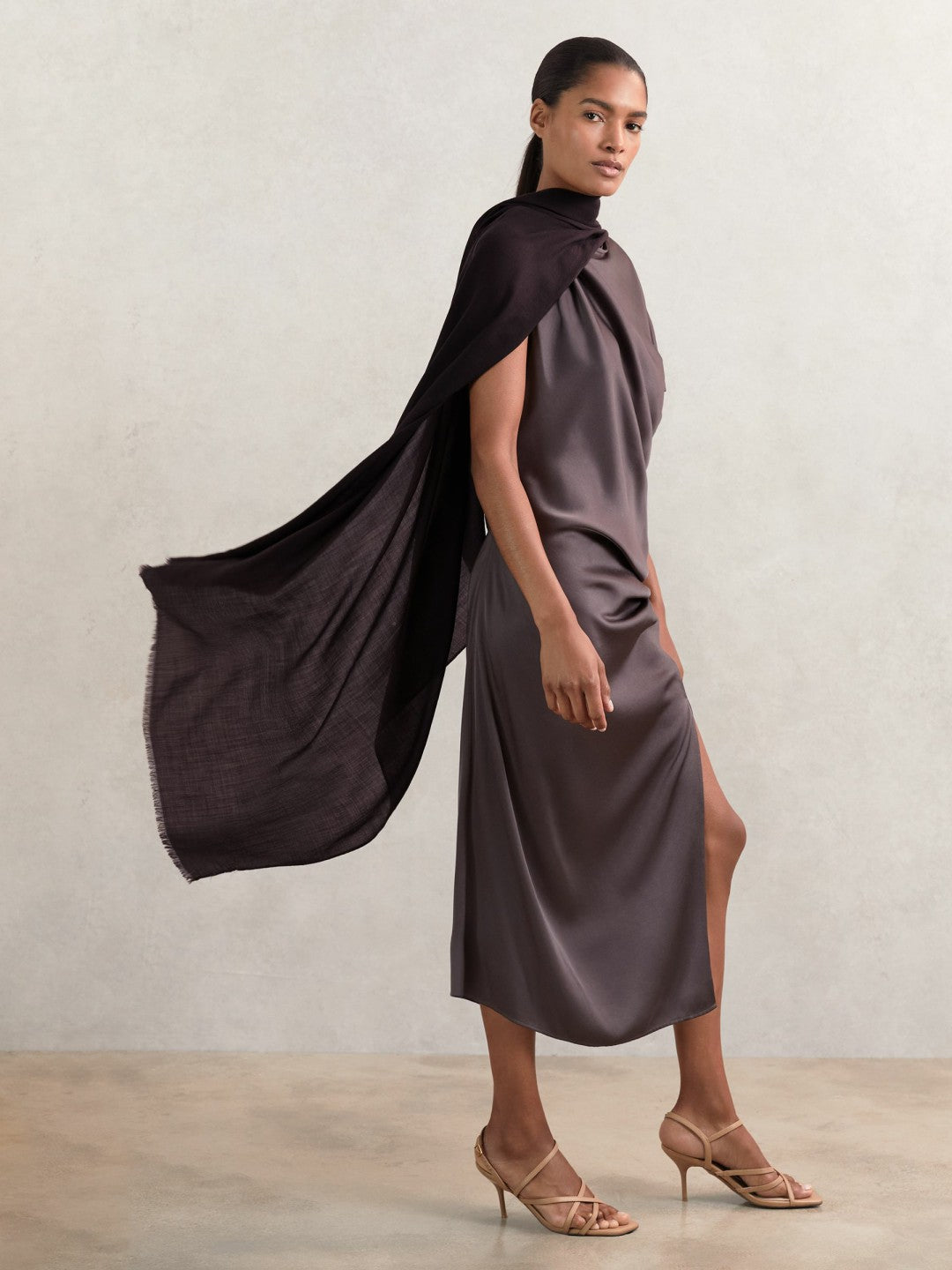 Wool-Cashmere Lightweight Scarf in Burgundy | Reiss Women Premium