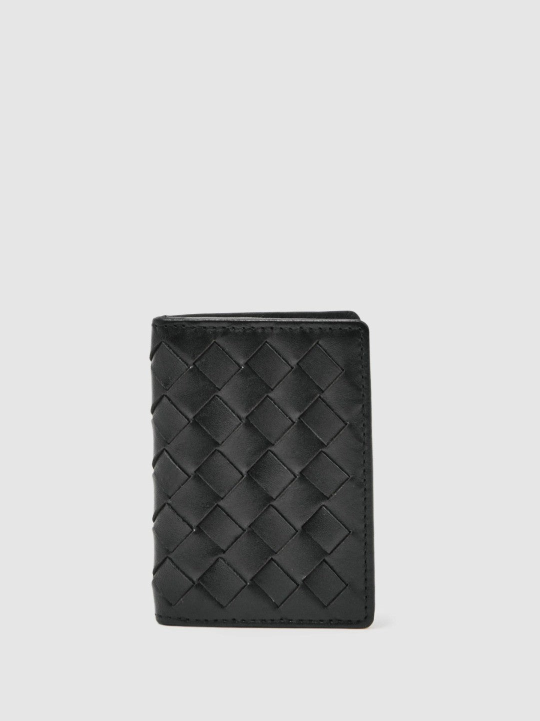 Leather Large Lattice-Effect Cardholder in Black | Reiss Men Premium