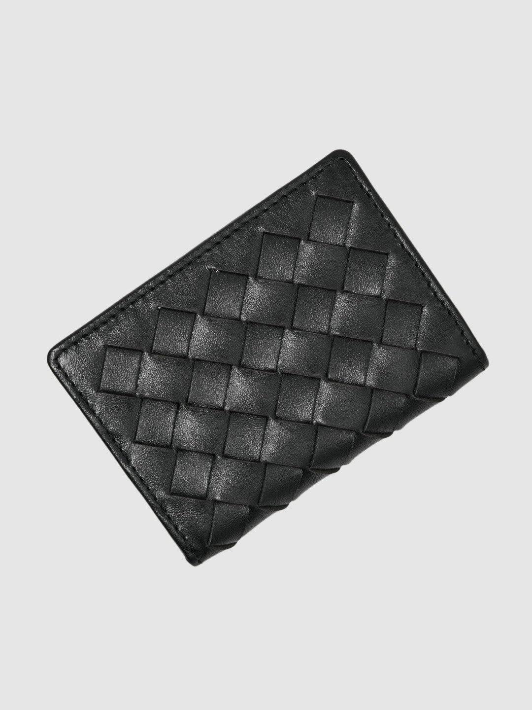 Leather Large Lattice-Effect Cardholder in Black | Reiss Men Premium