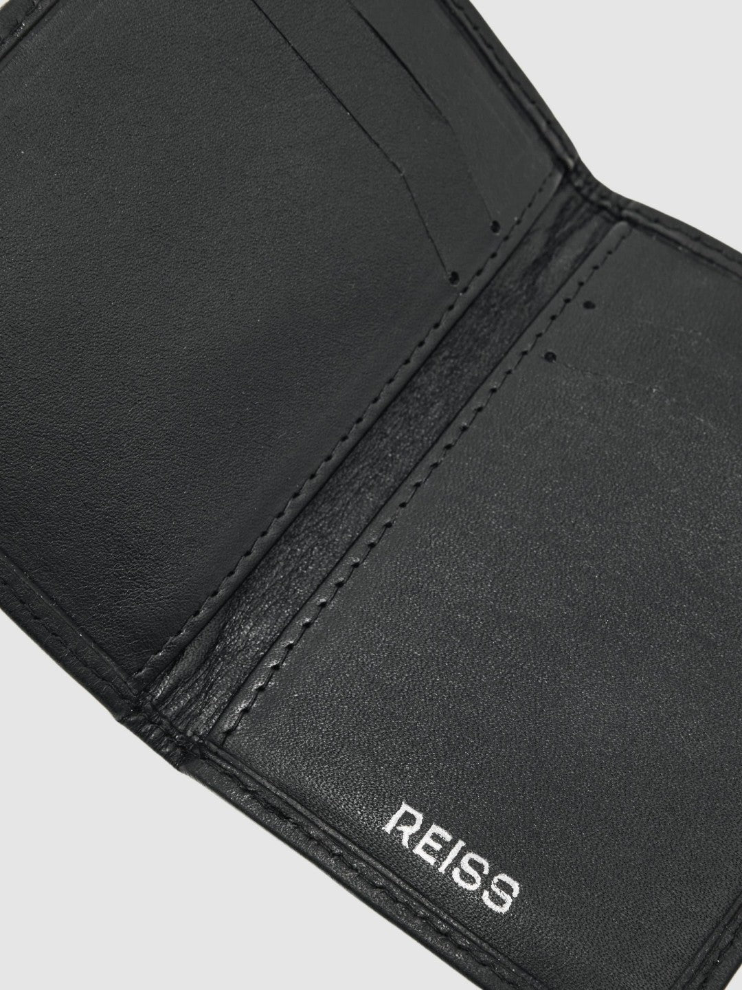 Leather Large Lattice-Effect Cardholder in Black | Reiss Men Premium