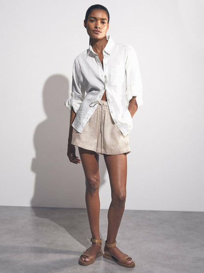 Linen-Blend Drawstring Shorts in Neutral | Reiss Women Signature