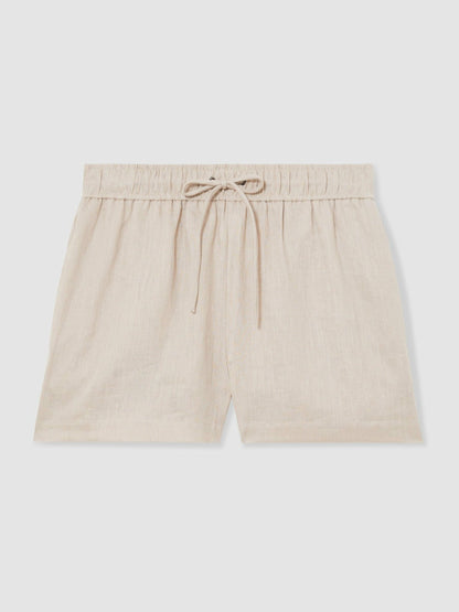 Linen-Blend Drawstring Shorts in Neutral | Reiss Women Signature