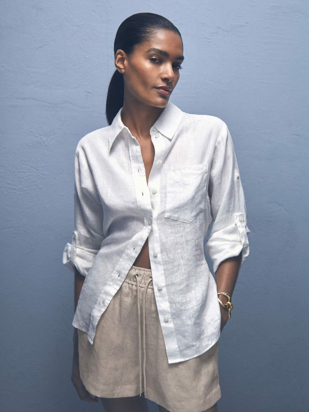 Linen-Blend Drawstring Shorts in Neutral | Reiss Women Signature