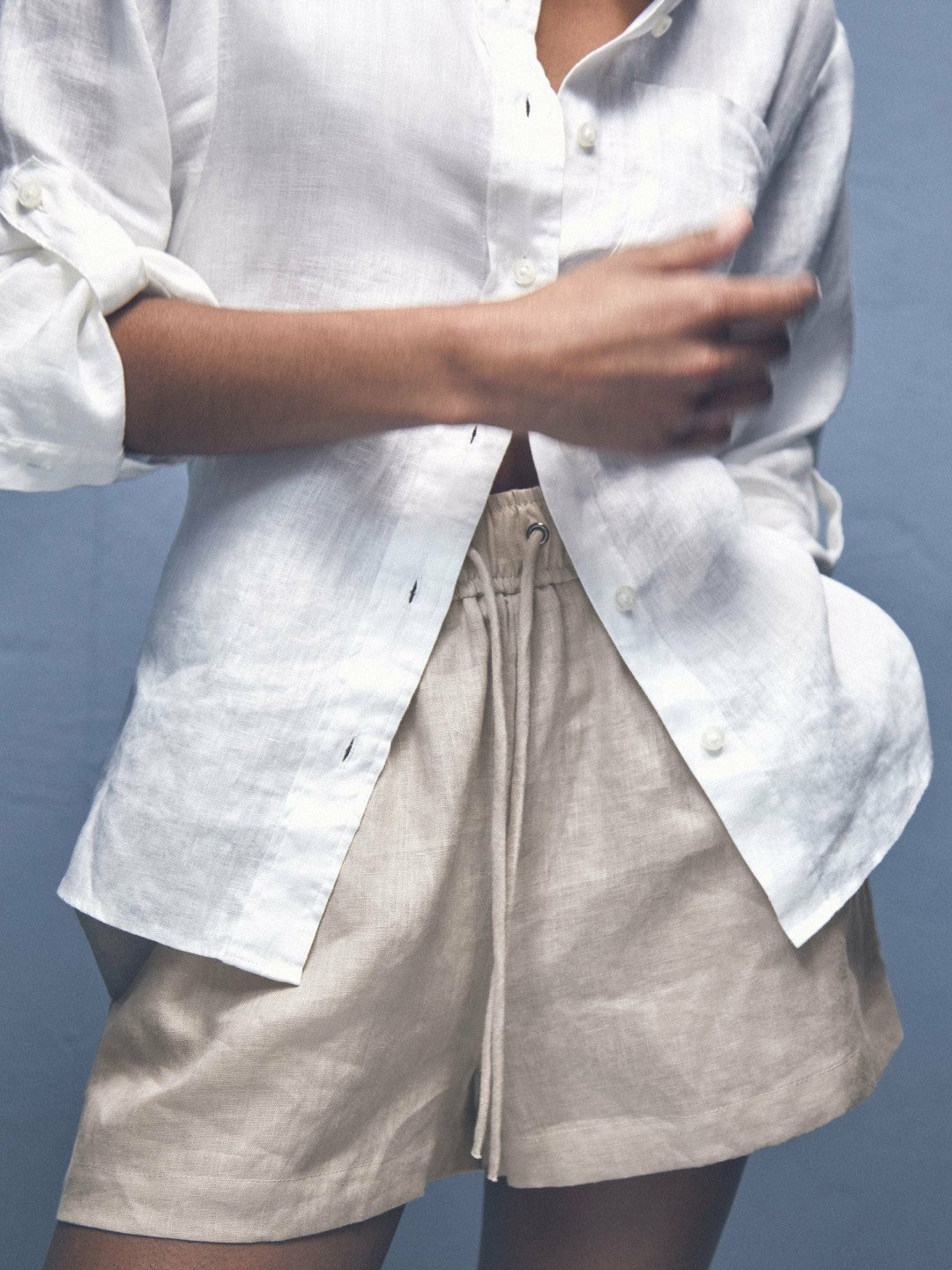 Linen-Blend Drawstring Shorts in Neutral | Reiss Women Signature