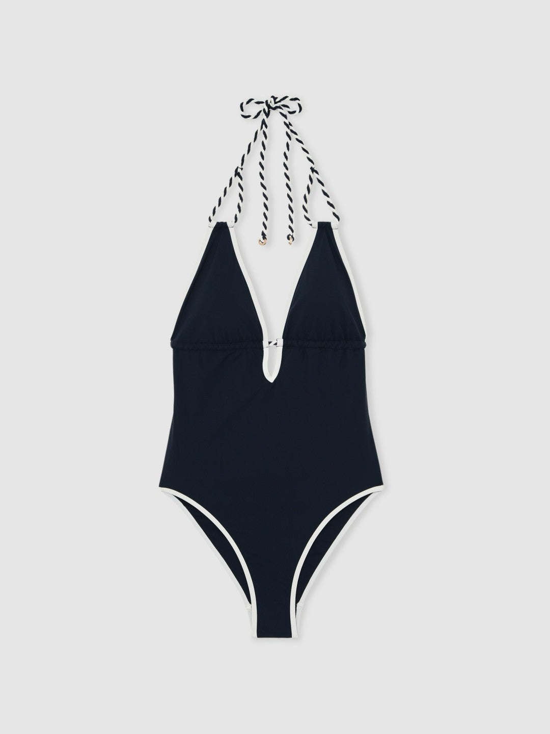Contrast-Trim Plunge-Neck Swimsuit in Navy/White | Reiss Women Premium