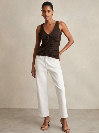 Stretch Lyocell Jersey Ruched Vest in Chocolate Brown | Reiss Women Premium