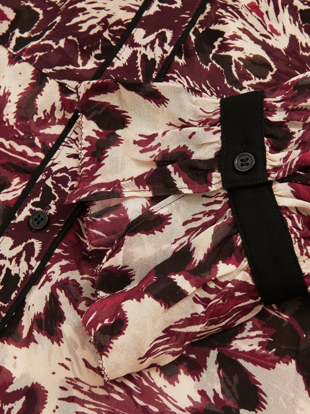 Abstract-Print Ruffle-Neck Shirt in Burgundy/Cream | Reiss Women Popular