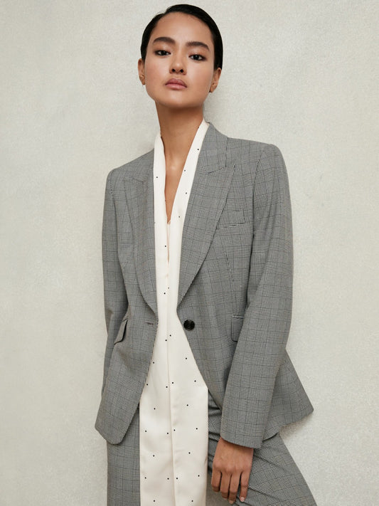 Single-Breasted Check Suit Blazer in Grey | Reiss Women Recommended