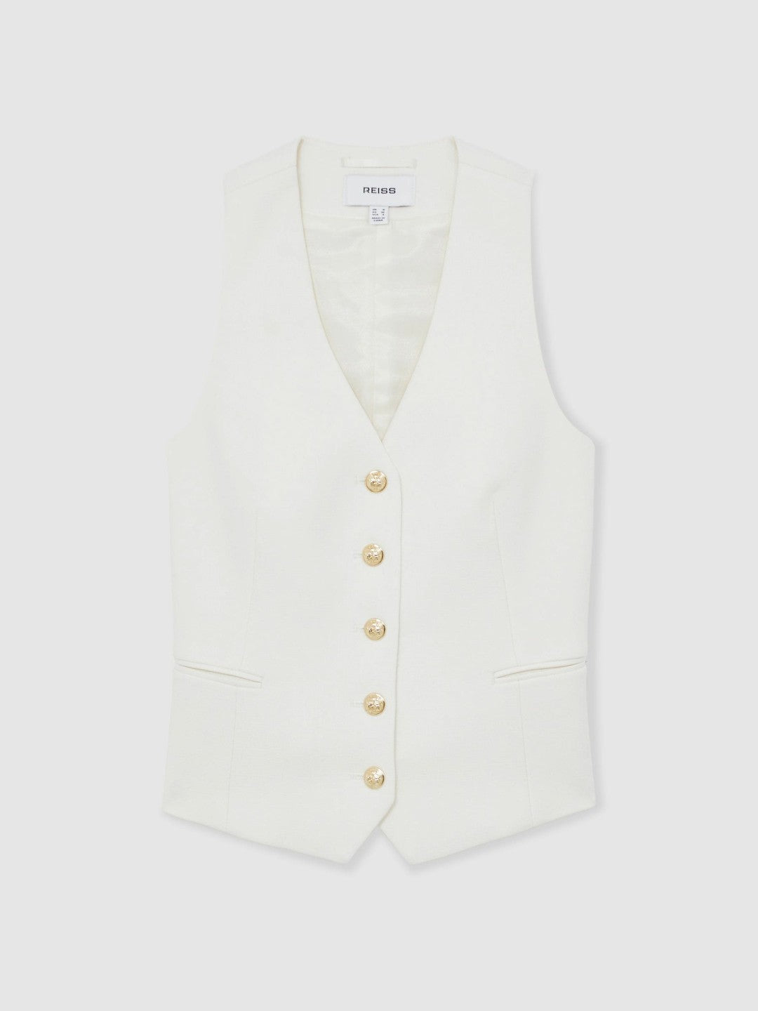 Single-Breasted Twill Waistcoat With Wool in White | Reiss Women Featured