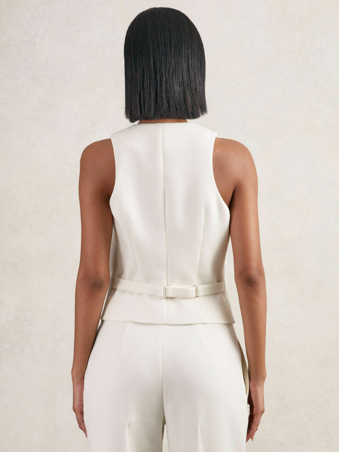 Single-Breasted Twill Waistcoat With Wool in White | Reiss Women Featured