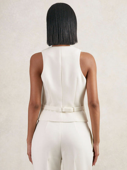 Single-Breasted Twill Waistcoat With Wool in White | Reiss Women Featured