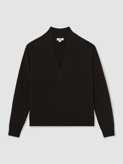 Cashmere V-Neck Jumper in Chocolate Brown | Reiss Women Featured