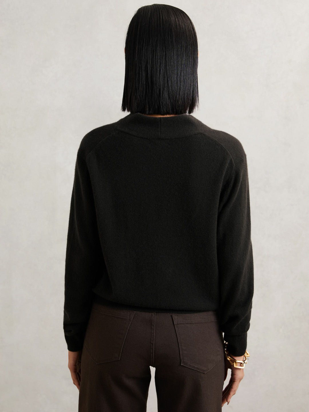 Cashmere V-Neck Jumper in Chocolate Brown | Reiss Women Featured
