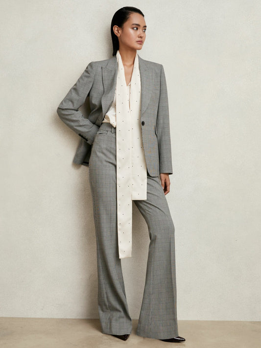Petite Single-Breasted Check Suit Blazer in Grey | Reiss Women Signature