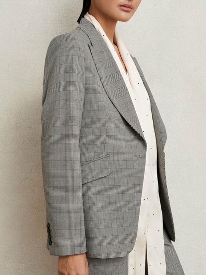 Petite Single-Breasted Check Suit Blazer in Grey | Reiss Women Signature