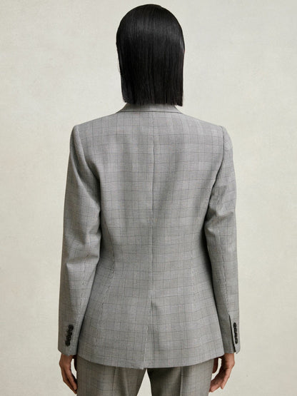 Petite Single-Breasted Check Suit Blazer in Grey | Reiss Women Signature
