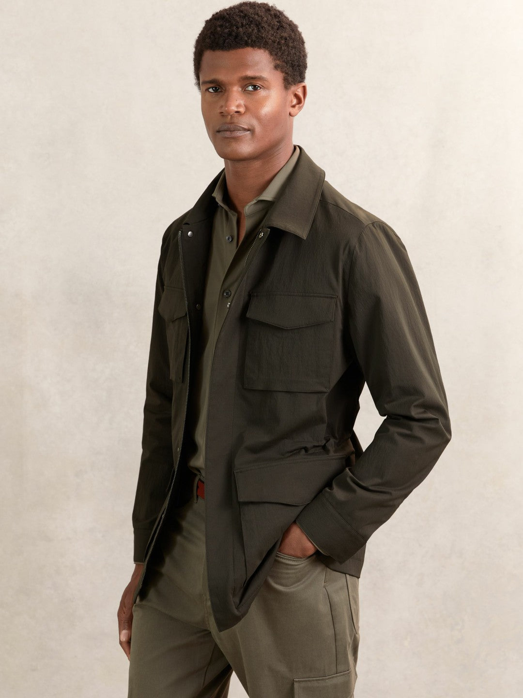 Removable-Gilet Safari Jacket in Green | Reiss Men Premium