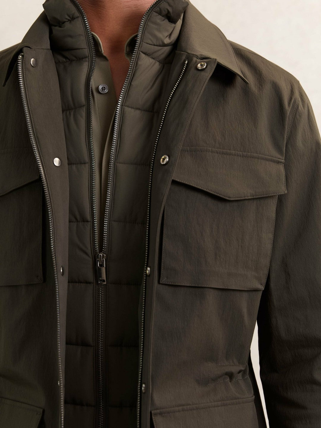 Removable-Gilet Safari Jacket in Green | Reiss Men Premium