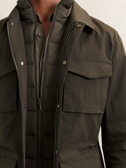 Removable-Gilet Safari Jacket in Green | Reiss Men Premium