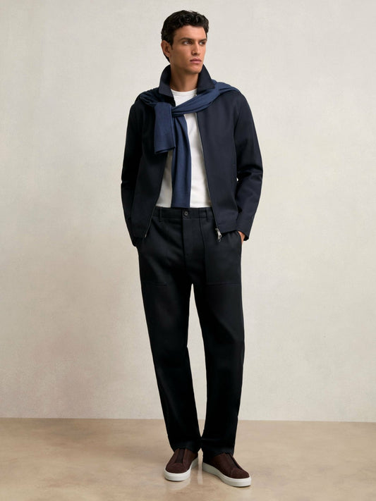 Lyocell Cotton Wide Utility Trousers in Navy | Reiss Men Recommended