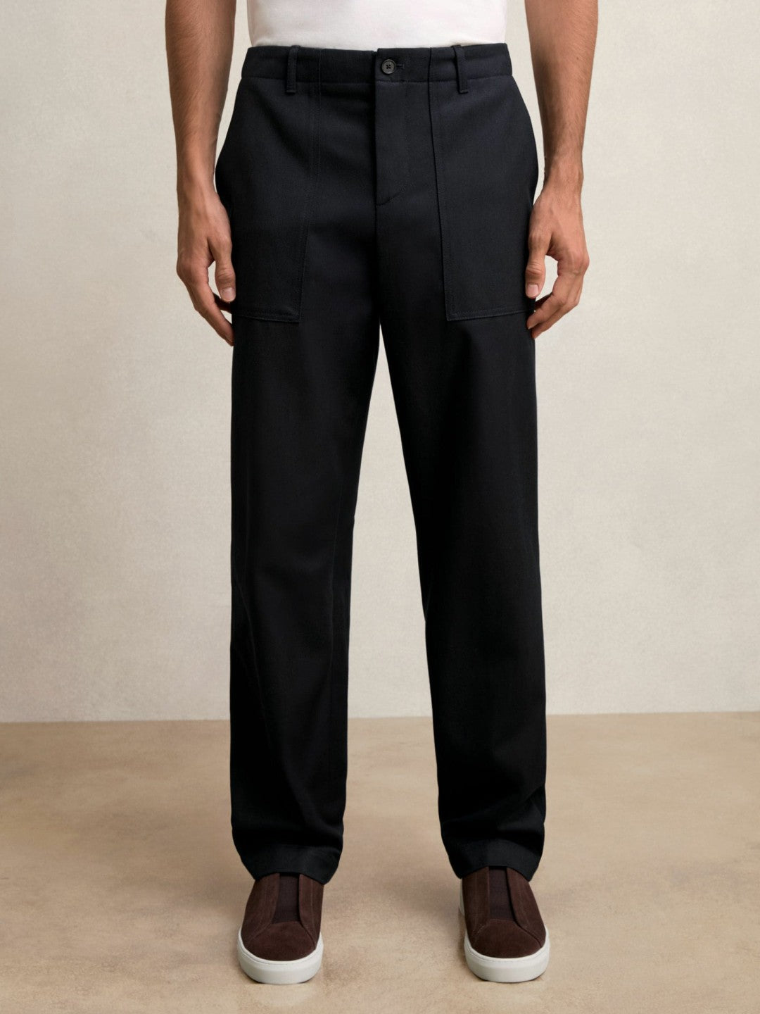 Lyocell Cotton Wide Utility Trousers in Navy | Reiss Men Recommended