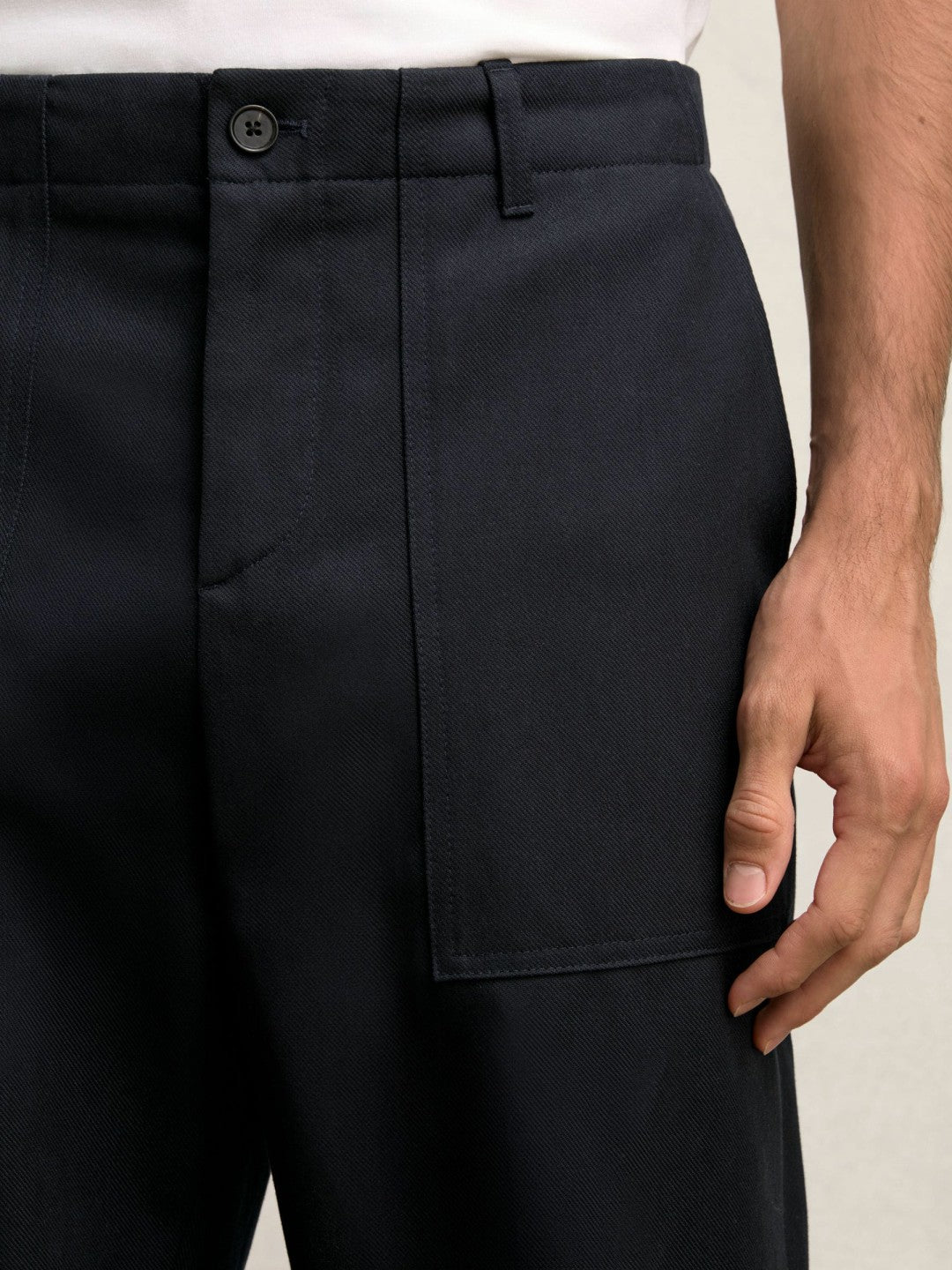 Lyocell Cotton Wide Utility Trousers in Navy | Reiss Men Recommended