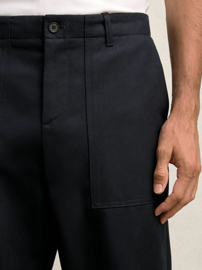 Lyocell Cotton Wide Utility Trousers in Navy | Reiss Men Recommended