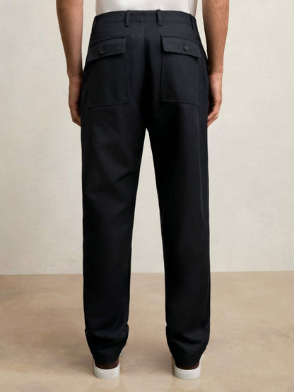 Lyocell Cotton Wide Utility Trousers in Navy | Reiss Men Recommended