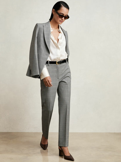 Petite Check Slim-Fit Suit Trousers in Grey | Reiss Women Exclusive