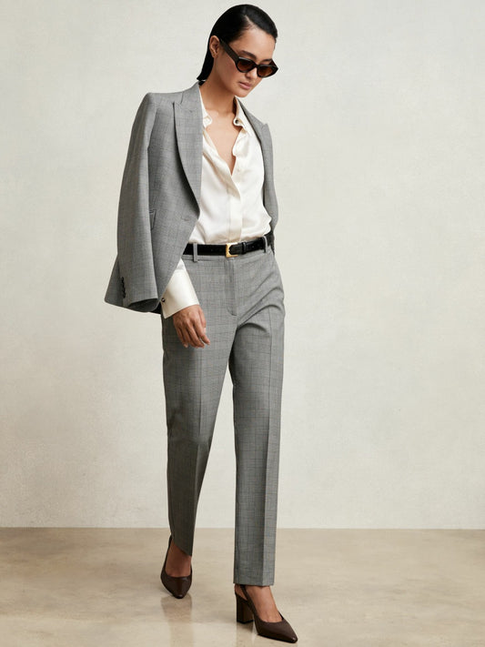 Petite Check Slim-Fit Suit Trousers in Grey | Reiss Women Exclusive