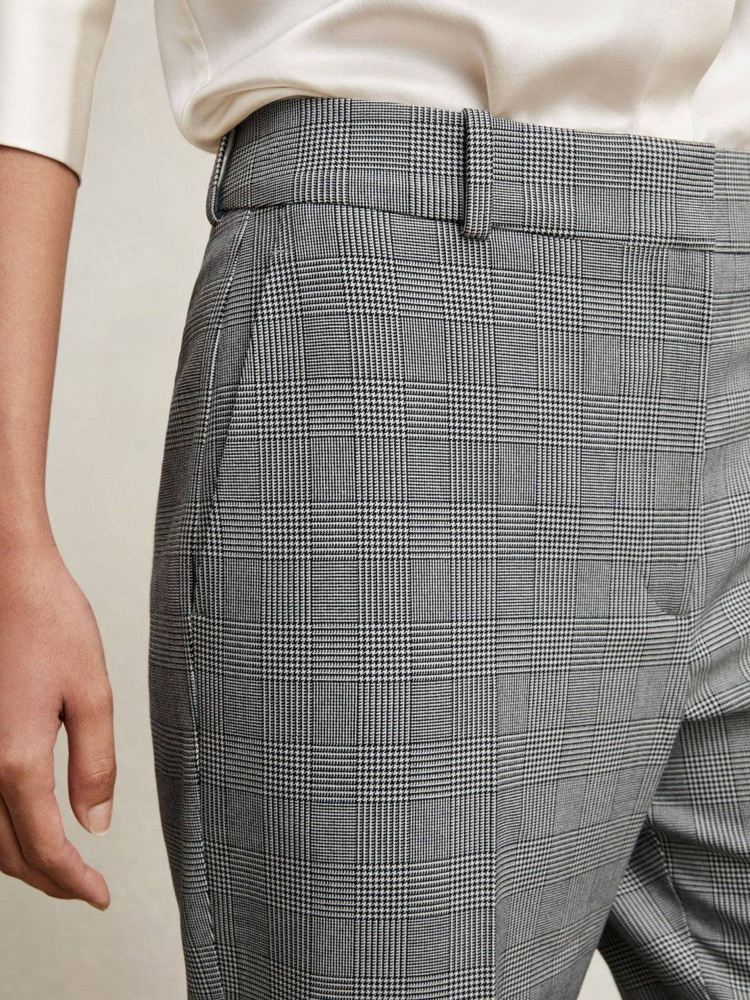 Petite Check Slim-Fit Suit Trousers in Grey | Reiss Women Exclusive