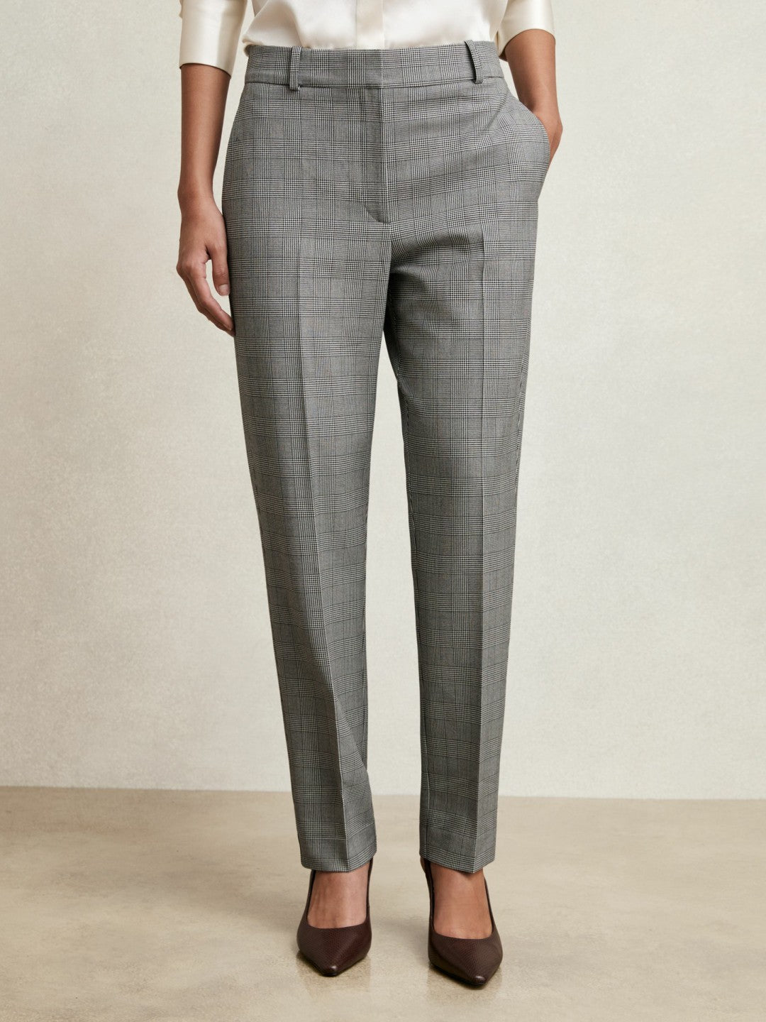 Petite Check Slim-Fit Suit Trousers in Grey | Reiss Women Exclusive