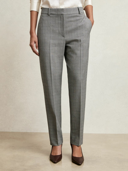 Petite Check Slim-Fit Suit Trousers in Grey | Reiss Women Exclusive