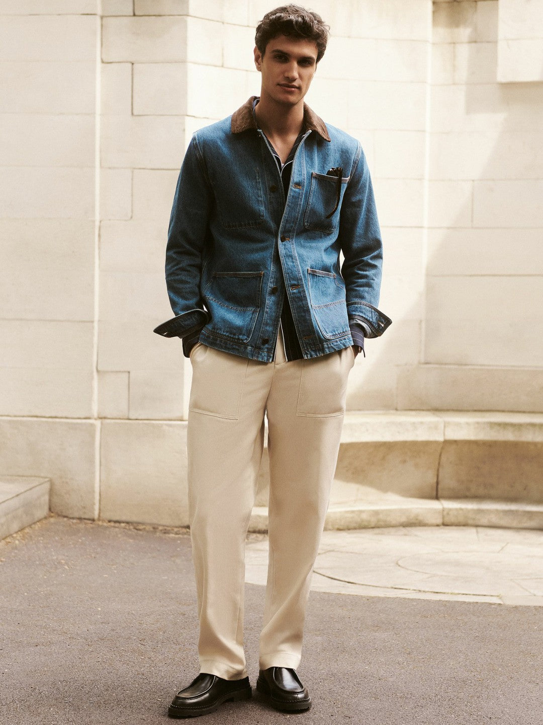 Lyocell Cotton Wide Utility Trousers in Ecru | Reiss Men Popular