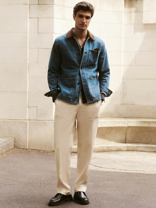 Lyocell Cotton Wide Utility Trousers in Ecru | Reiss Men Popular