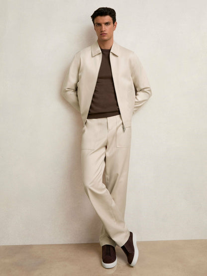 Lyocell Cotton Wide Utility Trousers in Ecru | Reiss Men Popular