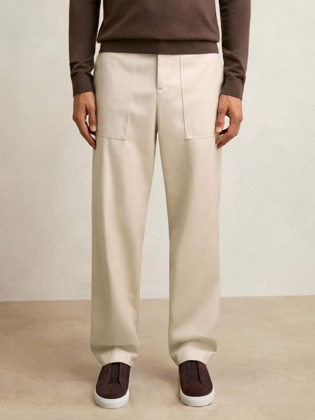 Lyocell Cotton Wide Utility Trousers in Ecru | Reiss Men Popular