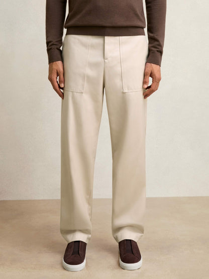 Lyocell Cotton Wide Utility Trousers in Ecru | Reiss Men Popular