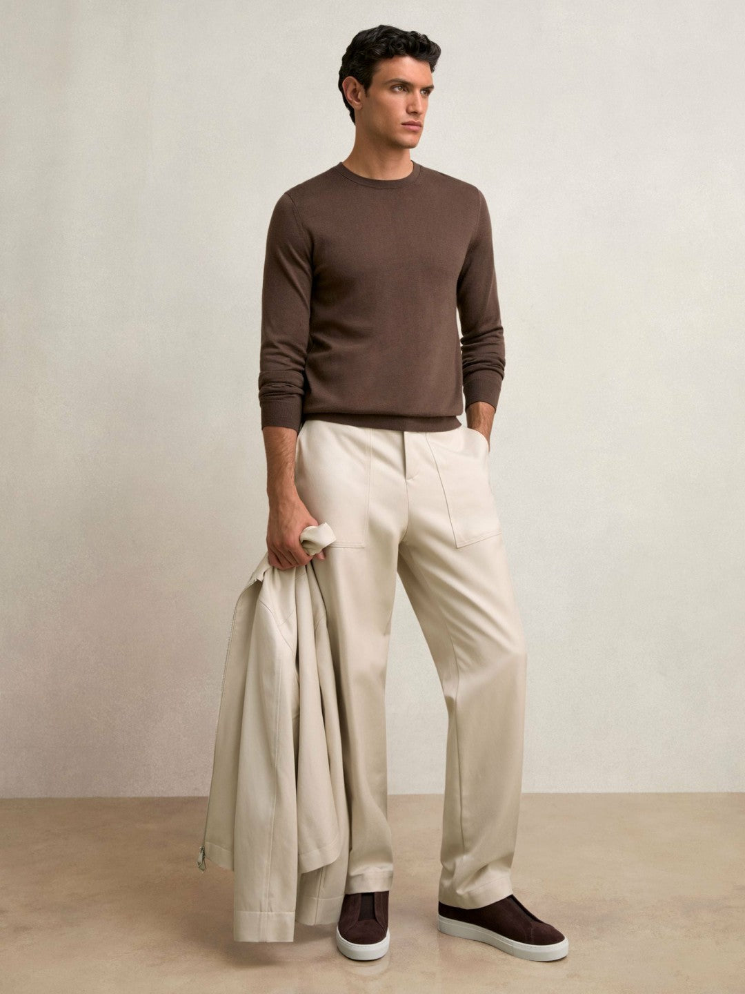 Lyocell Cotton Wide Utility Trousers in Ecru | Reiss Men Popular