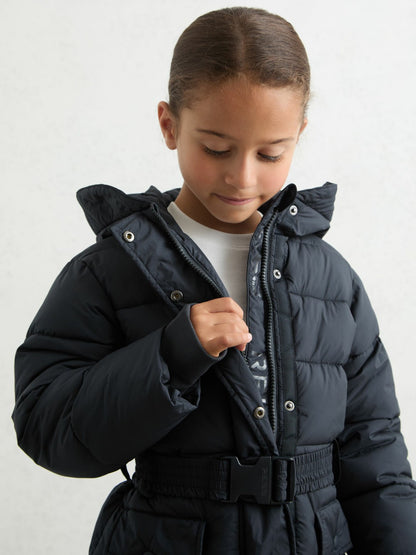 Longline Hooded Puffer Coat in Navy | Reiss Children & Baby Featured