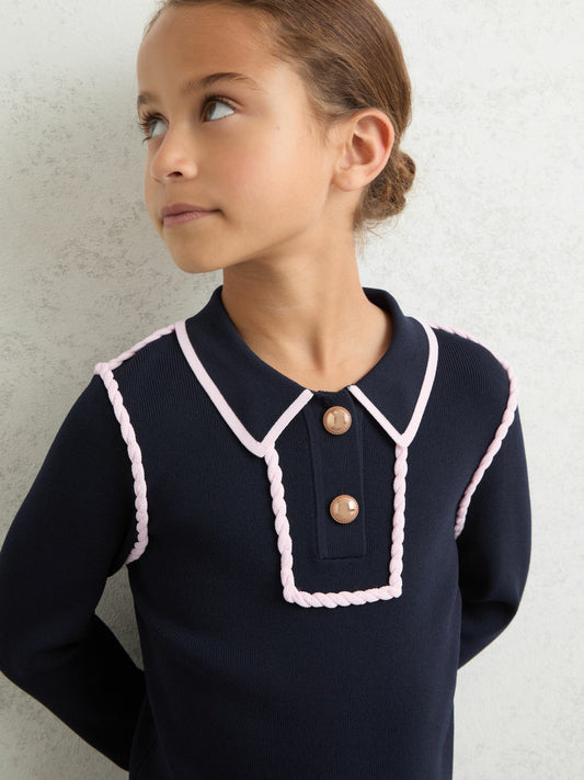 3-9 yrs Piped Knitted Collar Top in Navy | Reiss Children & Baby Popular