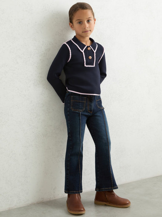 9-13 yrs Piped Knitted Collar Top in Navy | Reiss Children & Baby Recommended