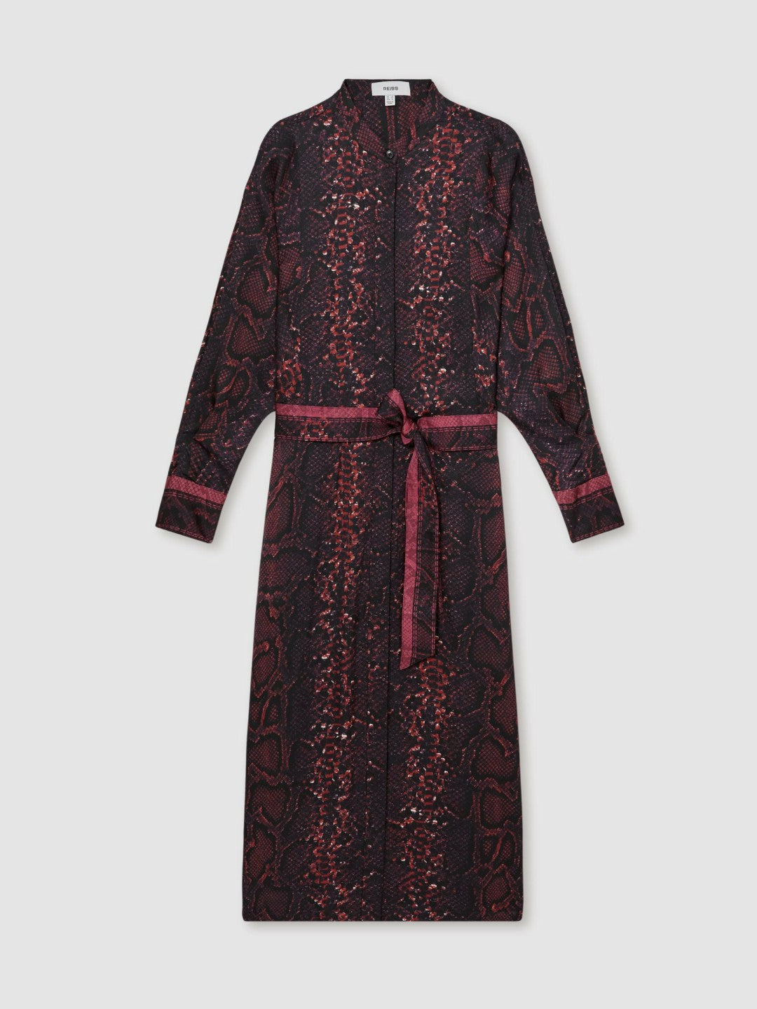 Snake-Print Belted Shirt Dress in Burgundy/Black | Reiss Women Recommended
