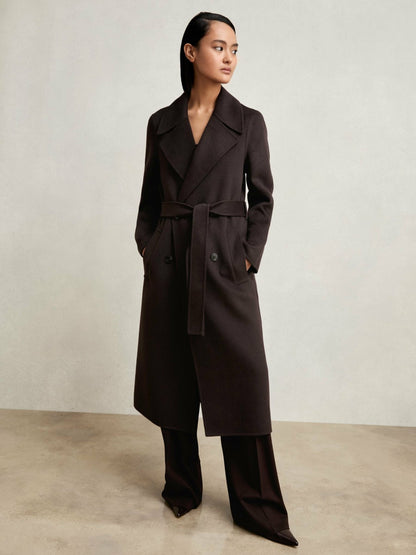 Double-Breasted Blindseam Coat Wool-Blend in Aubergine | Reiss Women Recommended